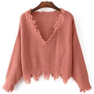ZAFUL Loose Ripped Crop V Neck Sweater Size Medium